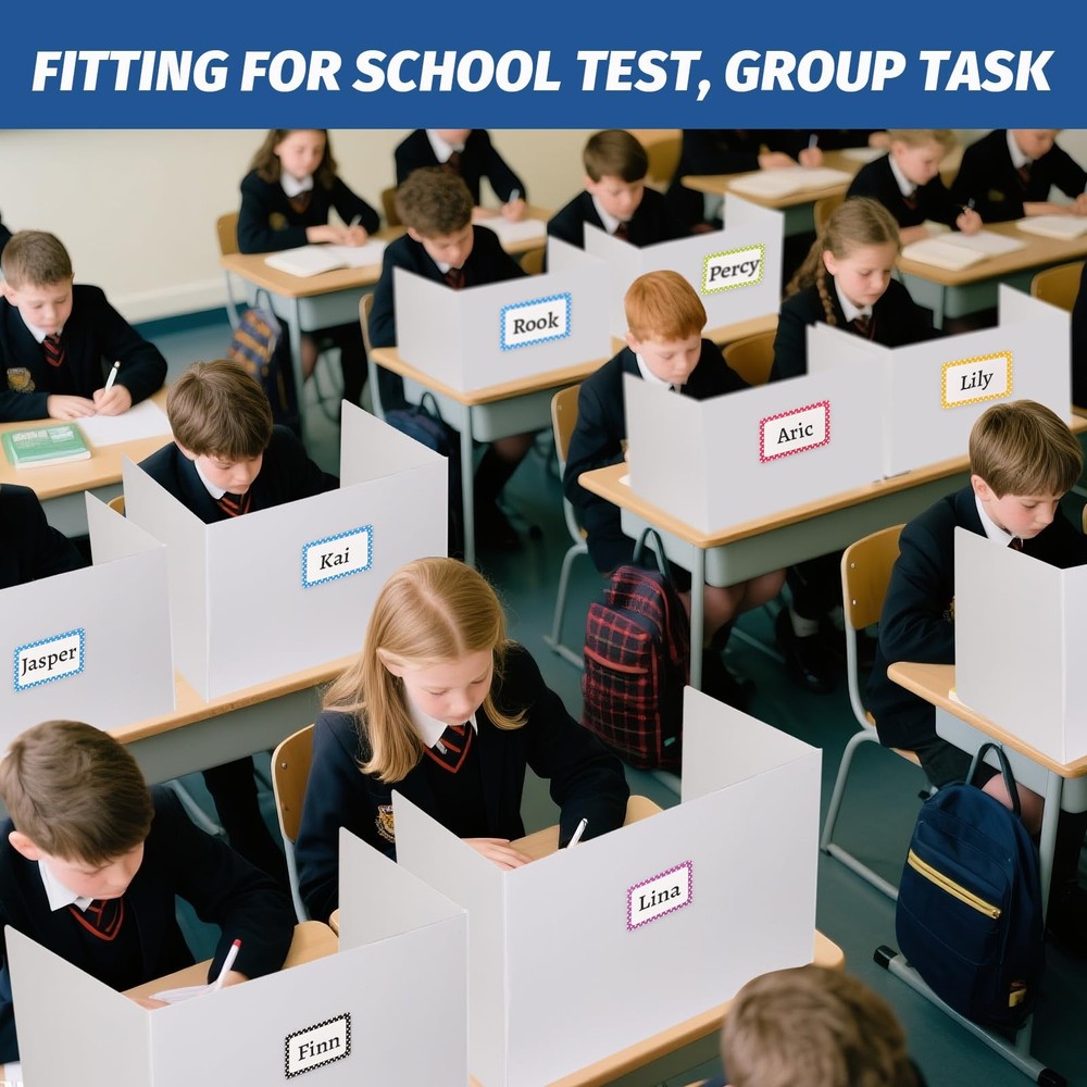 Student Desk Divider Privacy Screen 3-Fold Plastic Testing Shield White 17x14"