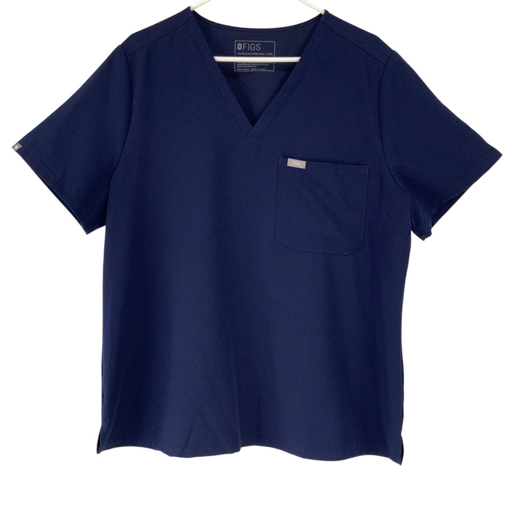 Figs Technical Collection Blue Short Sleeve V-Neck Pullover Scrub Top Size XXL