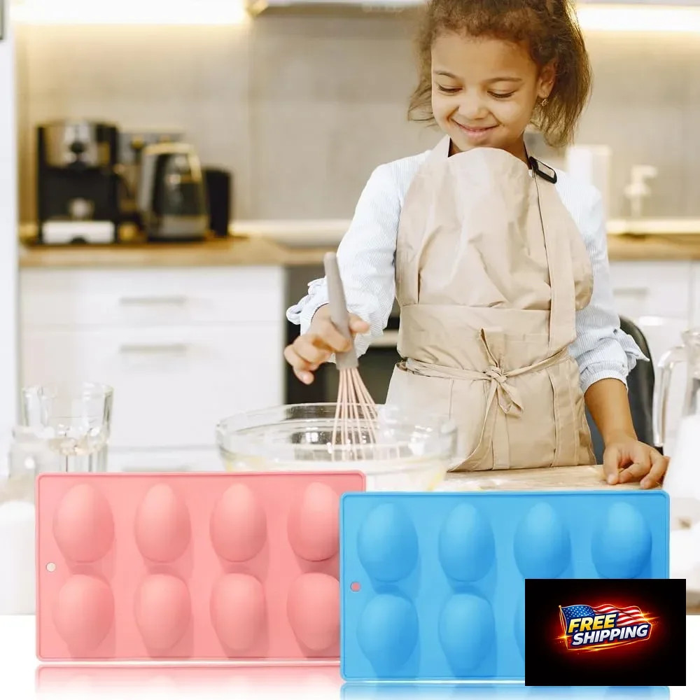3 Pack 3D Easter Egg Silicone Molds, 8 Cavity Egg Shape Non-stick Baking Molds T