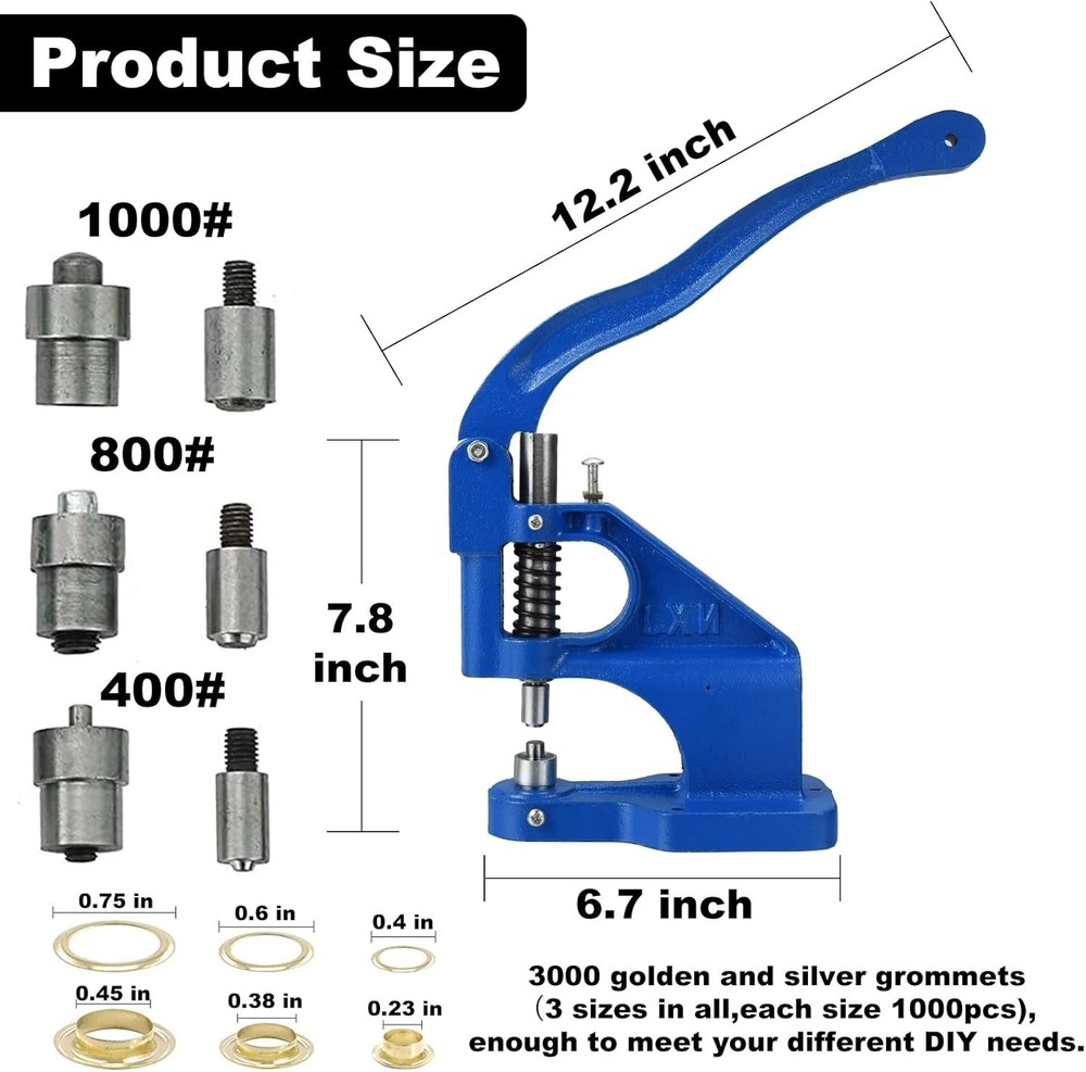 Professional Hand Press Grommet Tool with Interchangeable Dies - Versatile Use