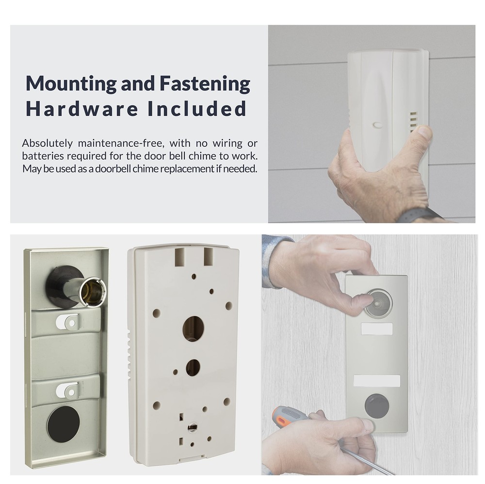 2-Note Mechanical Door Bell Chime with Button and Viewer, Silver