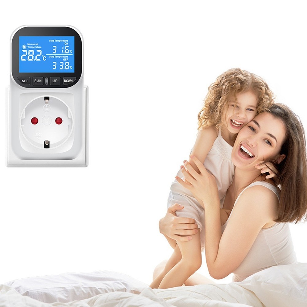 Digital Temperature Controller Socket Thermostat with Sensor Probe Heating Cooling4229