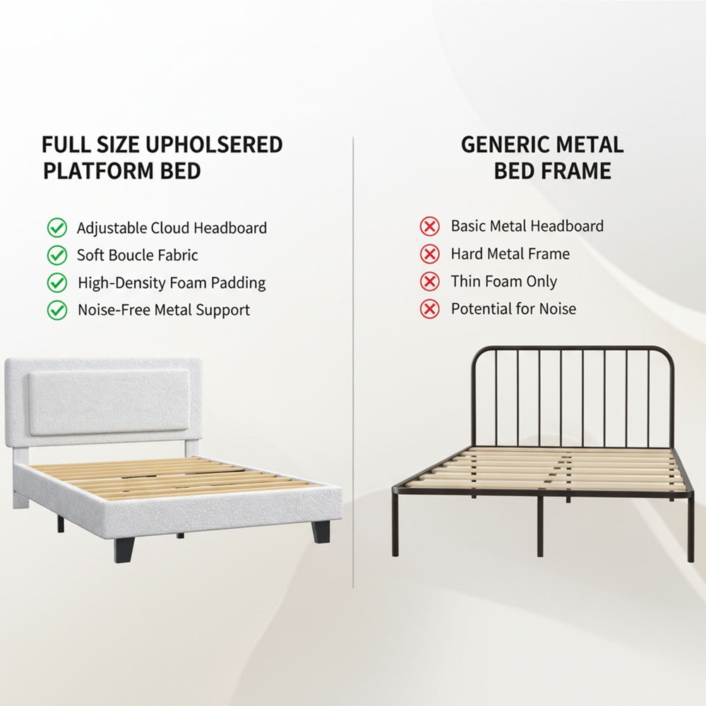 Upholstered Platform Bed Frame with Adjustable Headboard Solid Wood Full Size