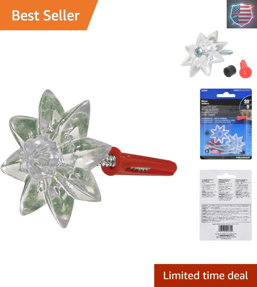 Clear Mirror Rosettes - Heavy Duty Mirror Holder - 4 Sets