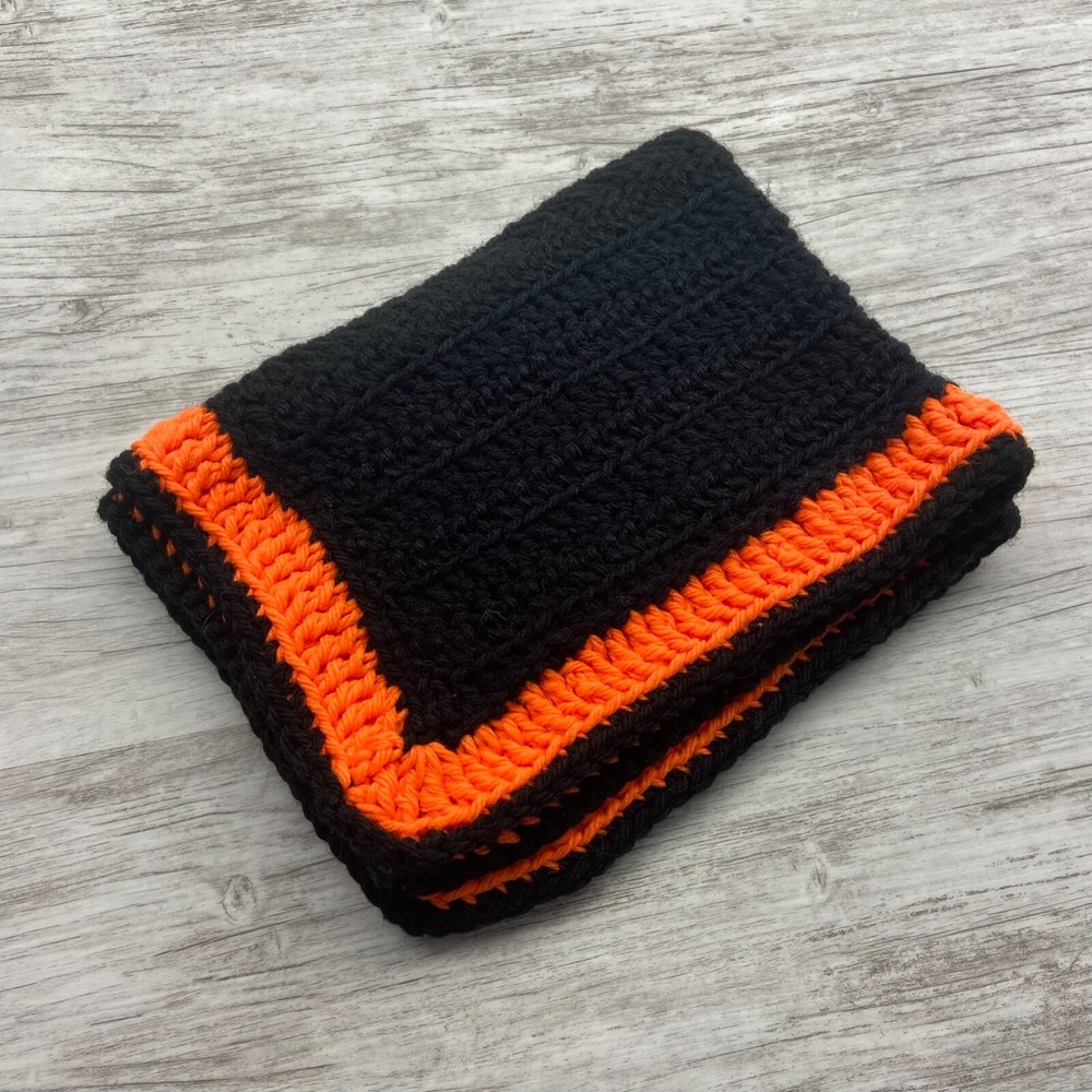 Black Orange Knit Rectangular Placemat Table Topper Doily Runner 13” x 17”