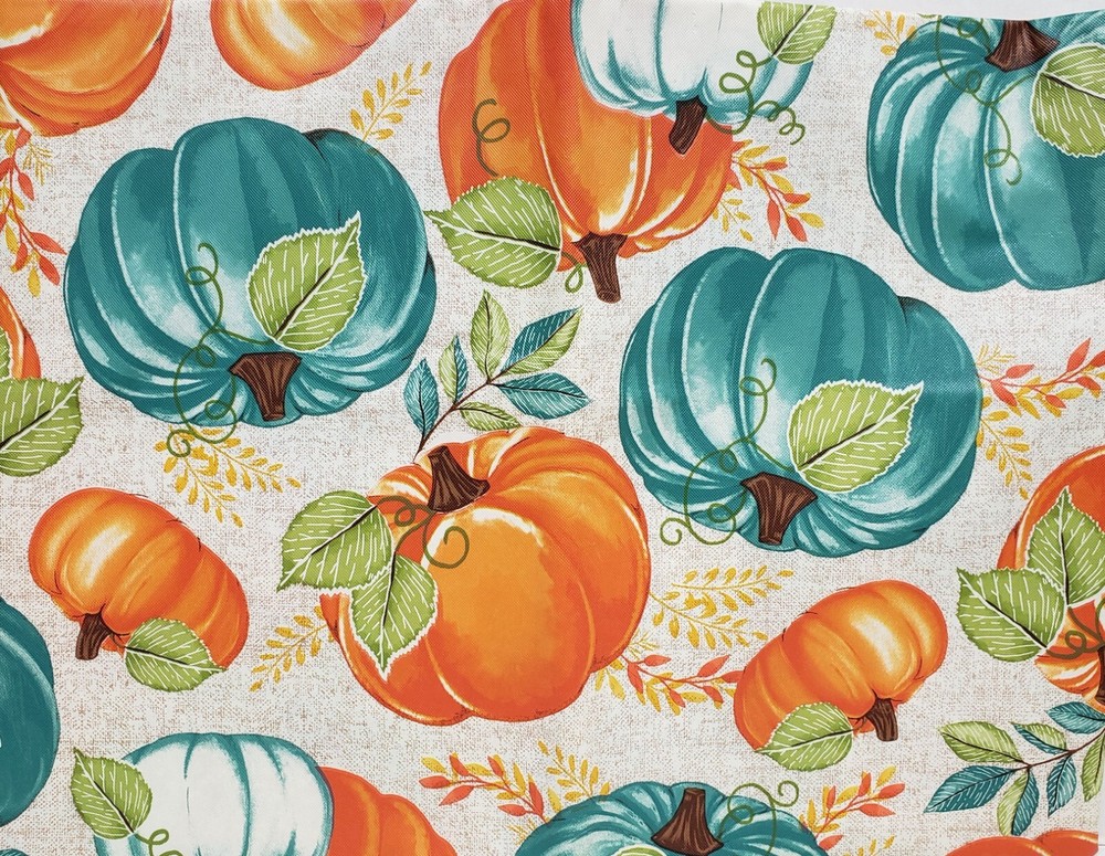 Kitchen Vinyl Tablecloth, 52"x70"Oblong, FALL, MULTICOLOR PUMPKINS & LEAVES, MI