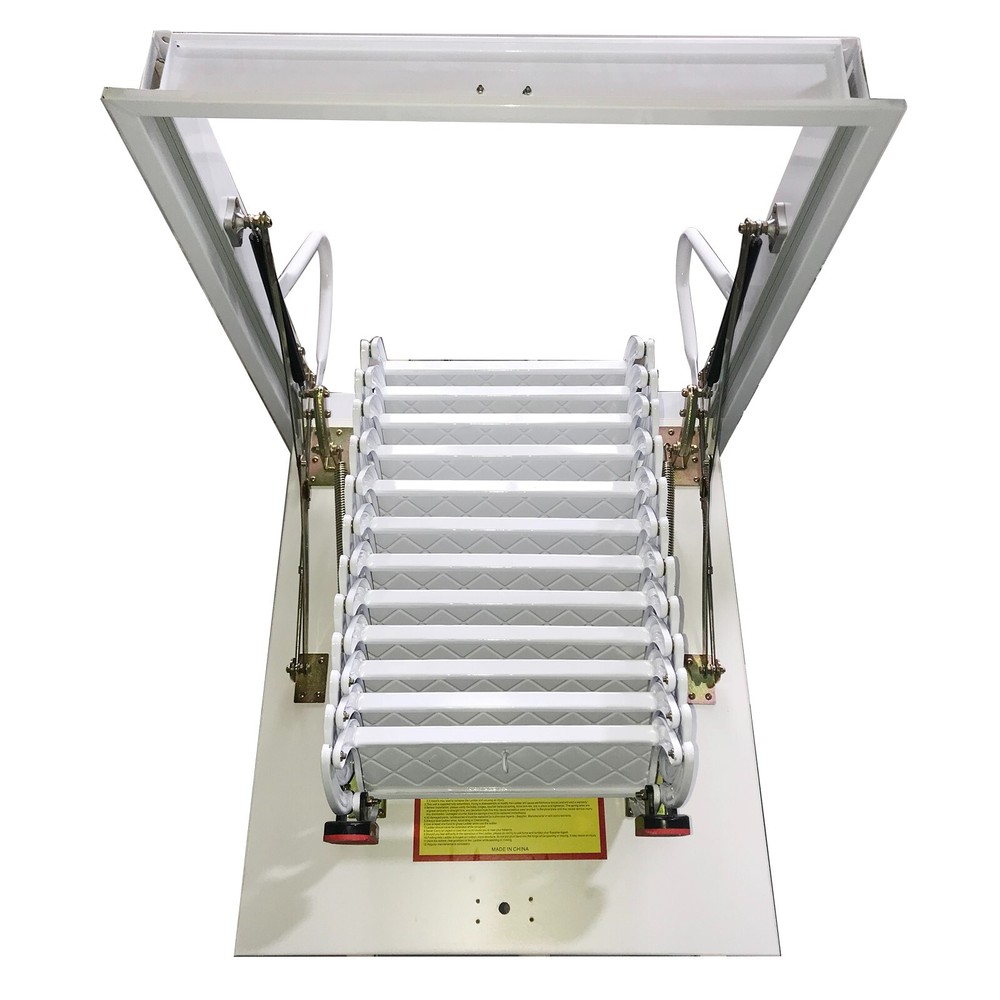 9.8ft Hidden Telescopic Folding Ladder White Attic Pull Down Ceiling stairs