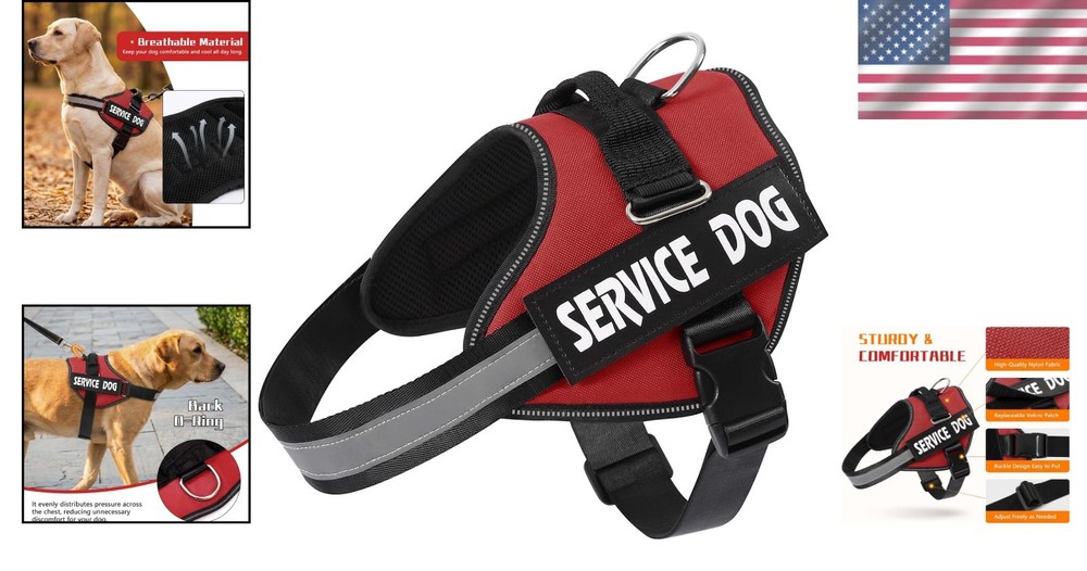 Service Dog Harness, No Pull Reflective Adjustable Vest with Handle, Soft Bre...