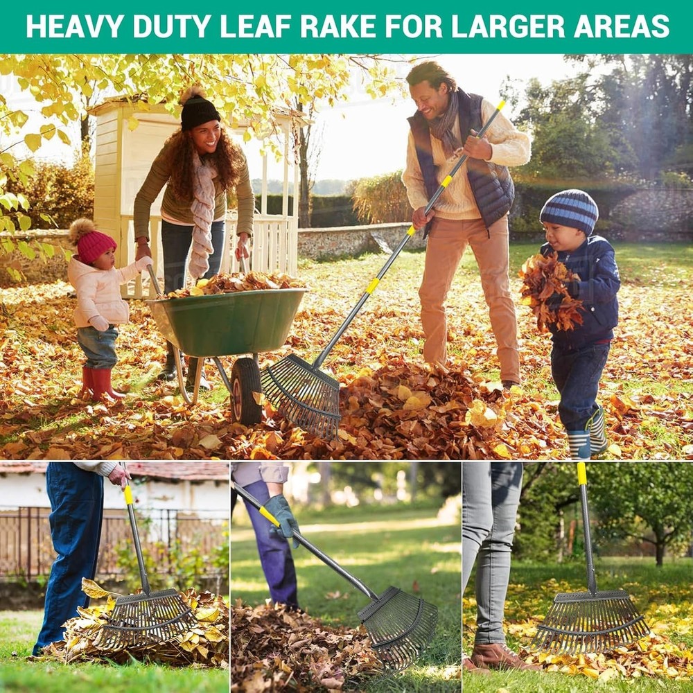 Pro-Level Leaf Rake with Extendable Handle & Reusable Garden Bag - 18'' Wide