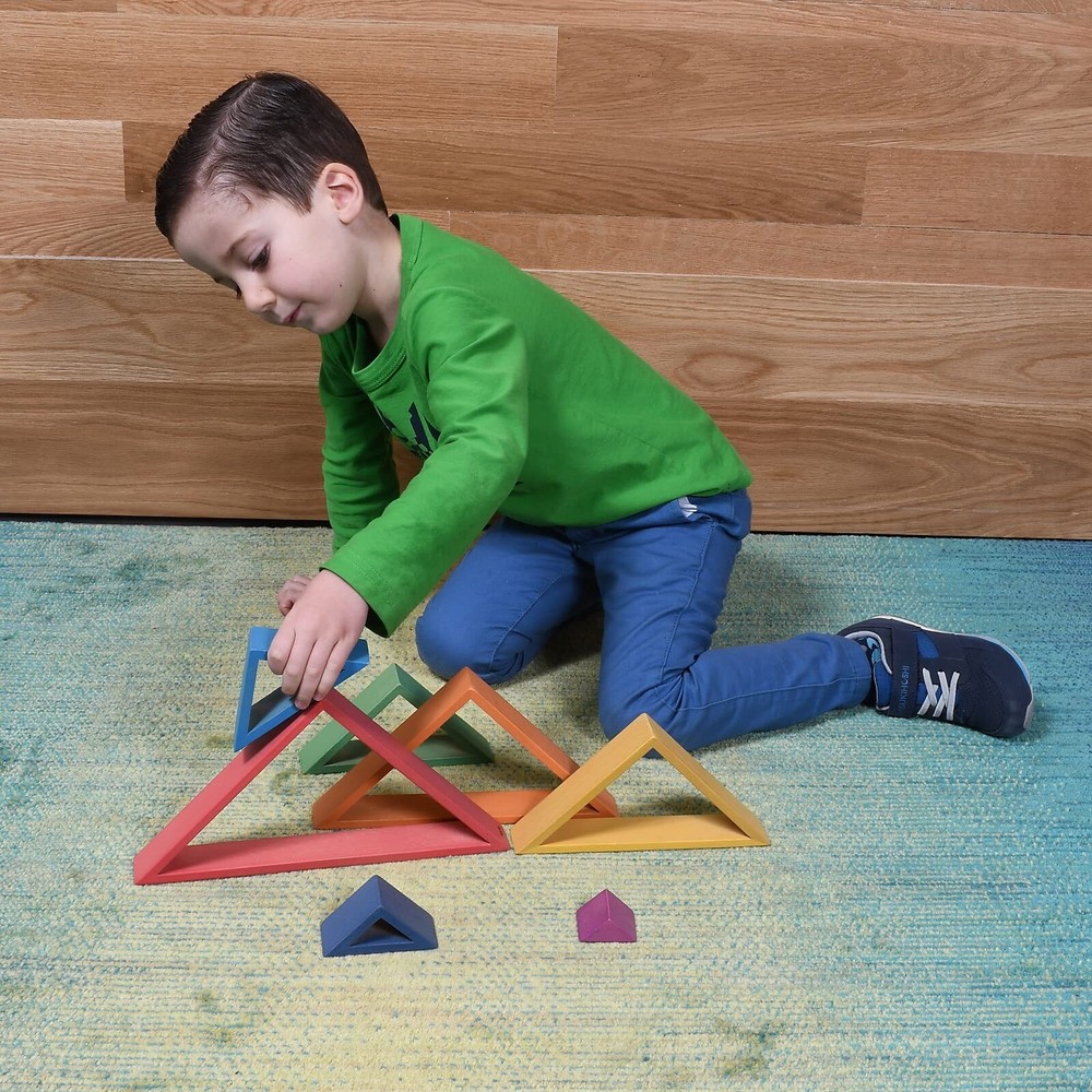 - 73418 Wooden Rainbow Architect Triangles - Nesting Puzzle - Stacking Blocks...
