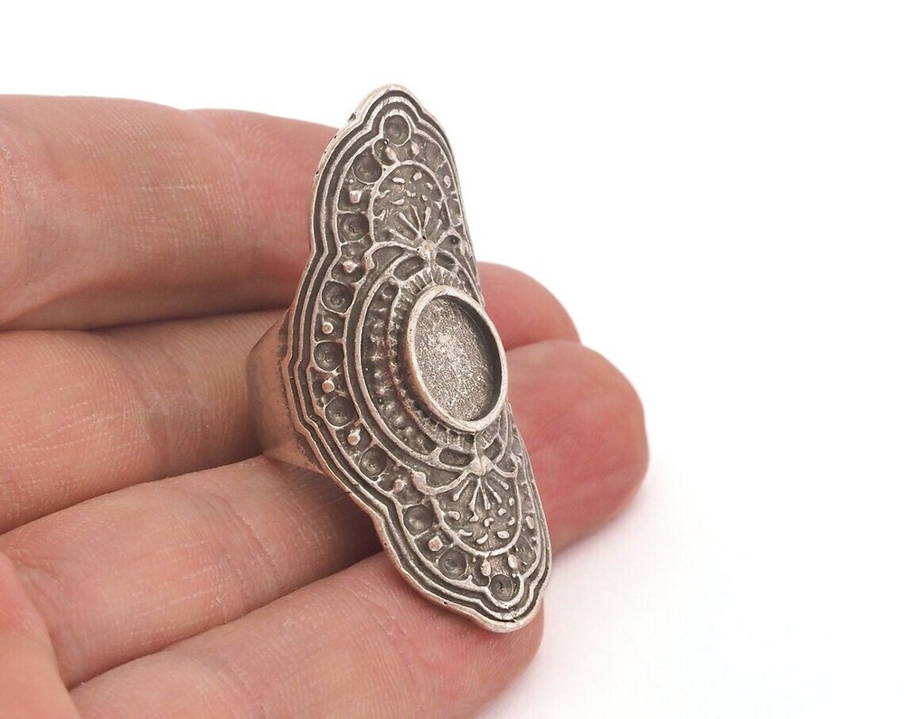 Ring Adjustable Ring Bezel - Antique Silver Plated brass 7US size 3639