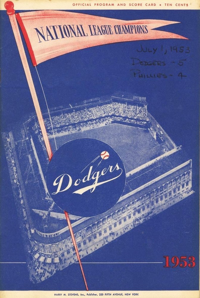 1953 Brooklyn Dodgers Phillies Program Scorecard Program Jackie Robinson Double