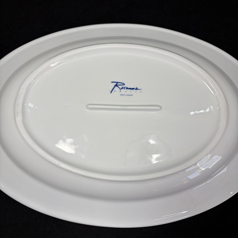 Serving Platter Elliot Bay Pattern White With Blue Seashell Fish & Trim 15”