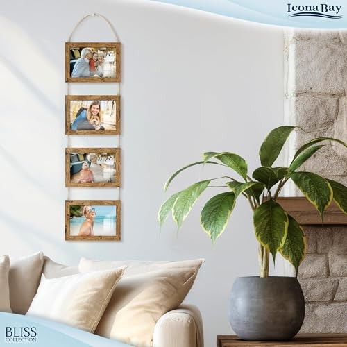 - Wall Hanging Picture Frames Collage with 4 Openings - - 4x6 Rustic Brown