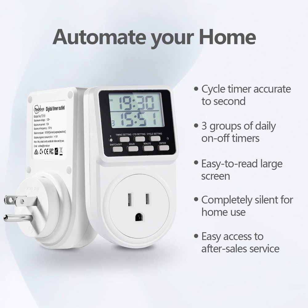 Digital Infinite Repeat Cycle Intermittent Timer Plug for Electrical White