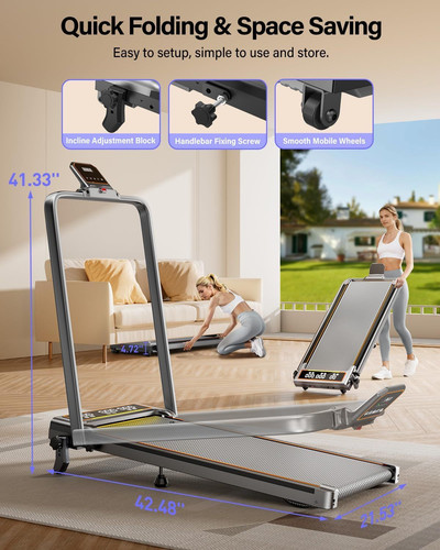 Walking Pad Treadmill with 12% Incline Panel Control+Display, Silver