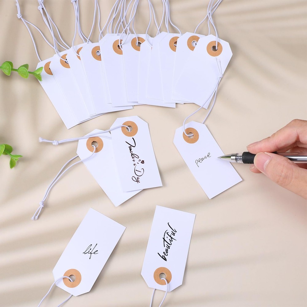 100pcs Large Price Tags with Elastic String Hang Paper Gift Tags with String ...