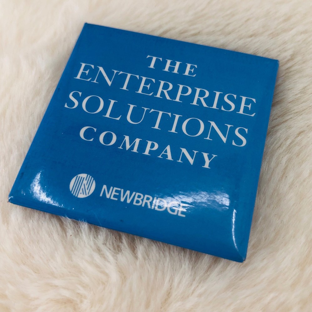 Vtg Newbridge Enterprise Solutions Computer Software Advertising Button Pin