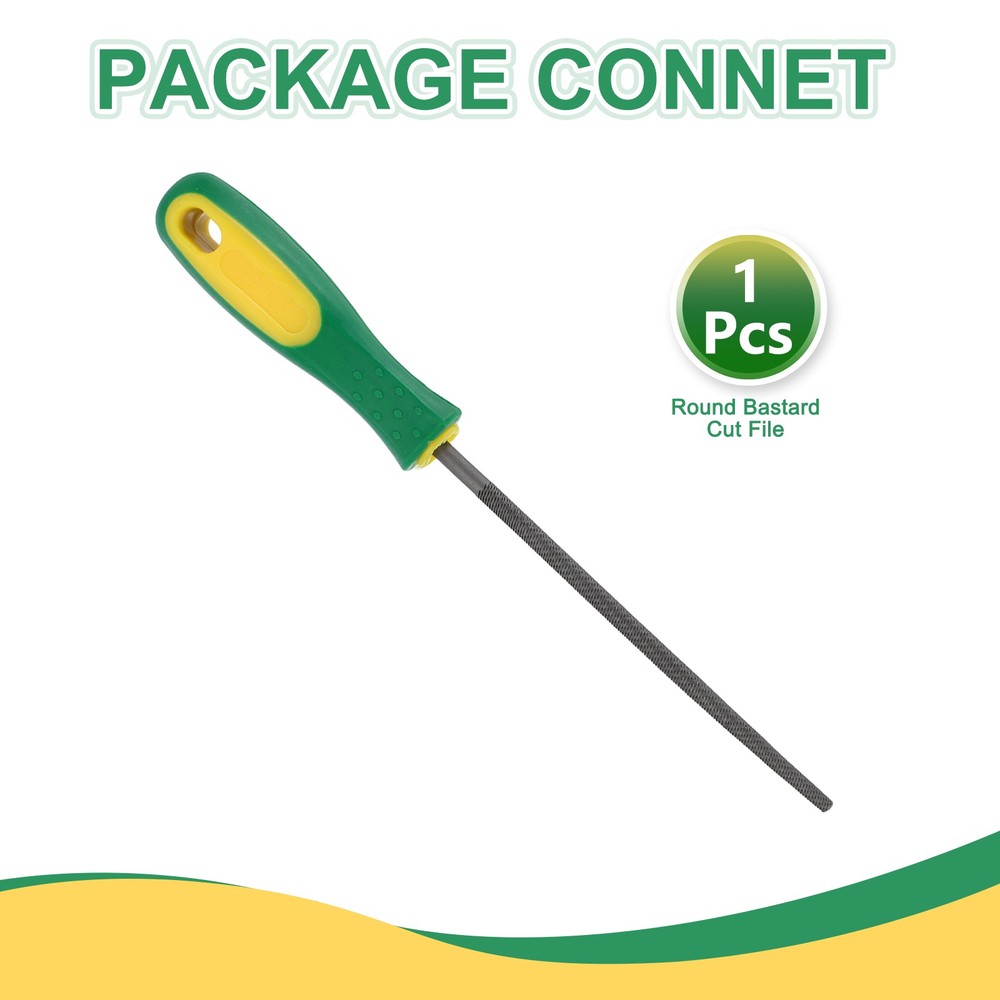 6" Round Medium Cut File Medium File with Plastic Handle, Grey/Yellow-Green