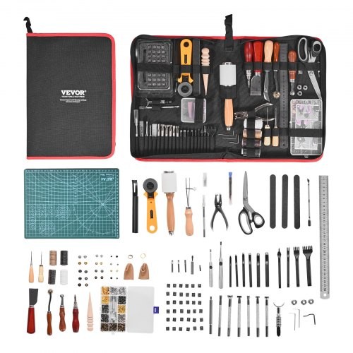 VEVOR Leather Working Tools Kit,61 PCS Leather Craft Tools with Portable Canvas