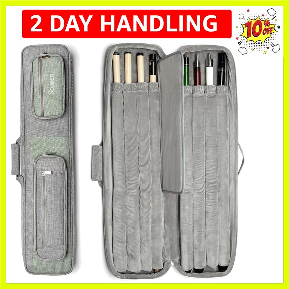 Elegant Hard Case Pool Stick Case with Straps & Handle - Extra Large, Grey