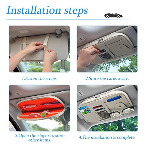 Car Sun Visor Organizer, PU Leather Document Registration Case Bag with Gray