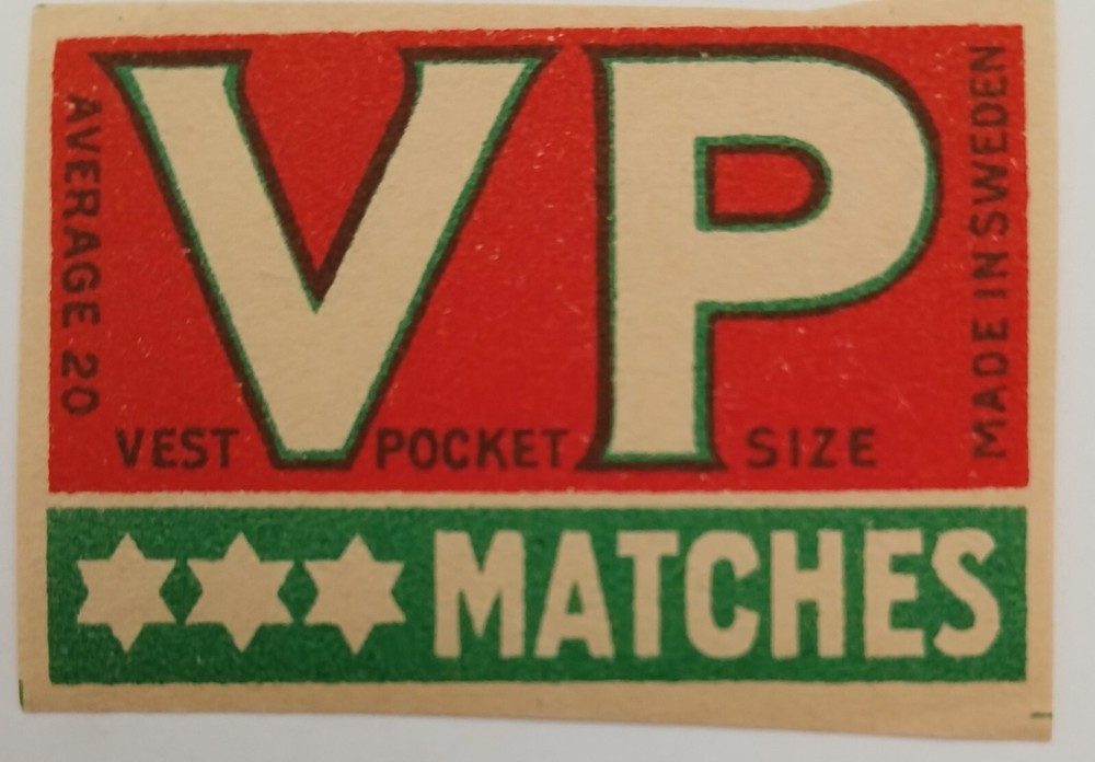 OLD MATCHBOX LABEL  -VP MATCHES -  MADE IN SWEDEN