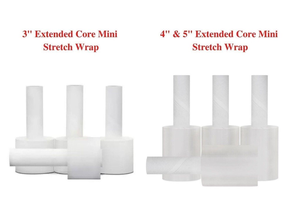 Extended Core Mini Stretch Wrap Shrink Film Clear with Handle Select Size Rolls
