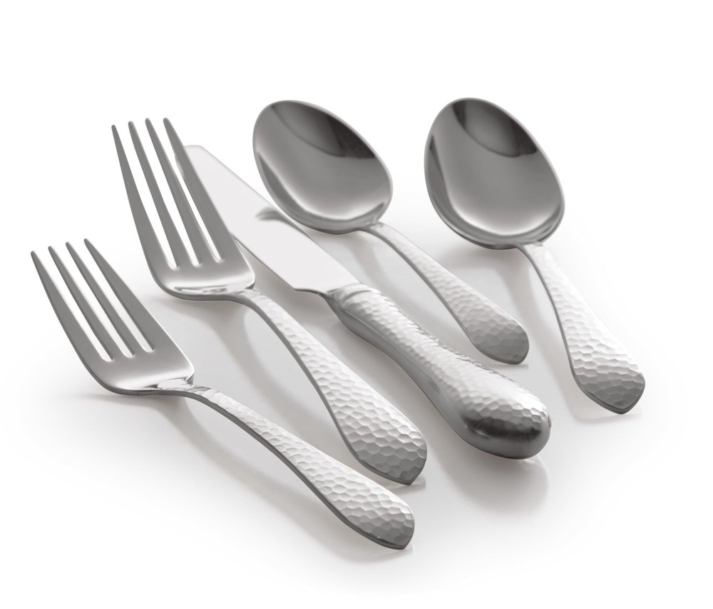 Reed & Barton Silverware Set Hammered Antique 5-Piece Flatware Place Setting Ser