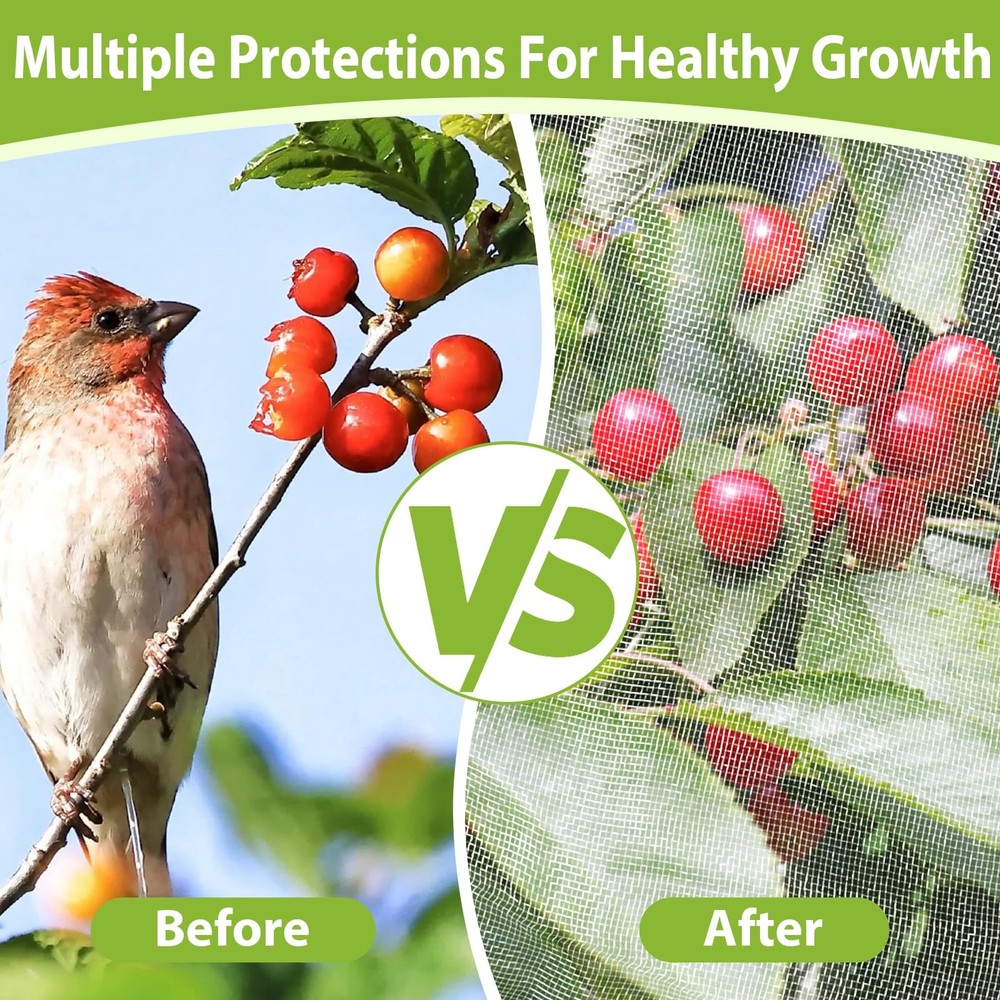 Fruit Tree Netting 8x8FT HDEP Material, 2 Pack with Drawstring & Zipper
