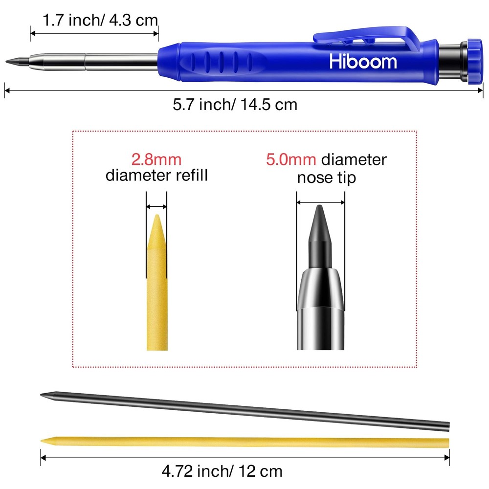Solid Carpenter Pencil Set for Construction with 7 Refills Built-in Sharpener