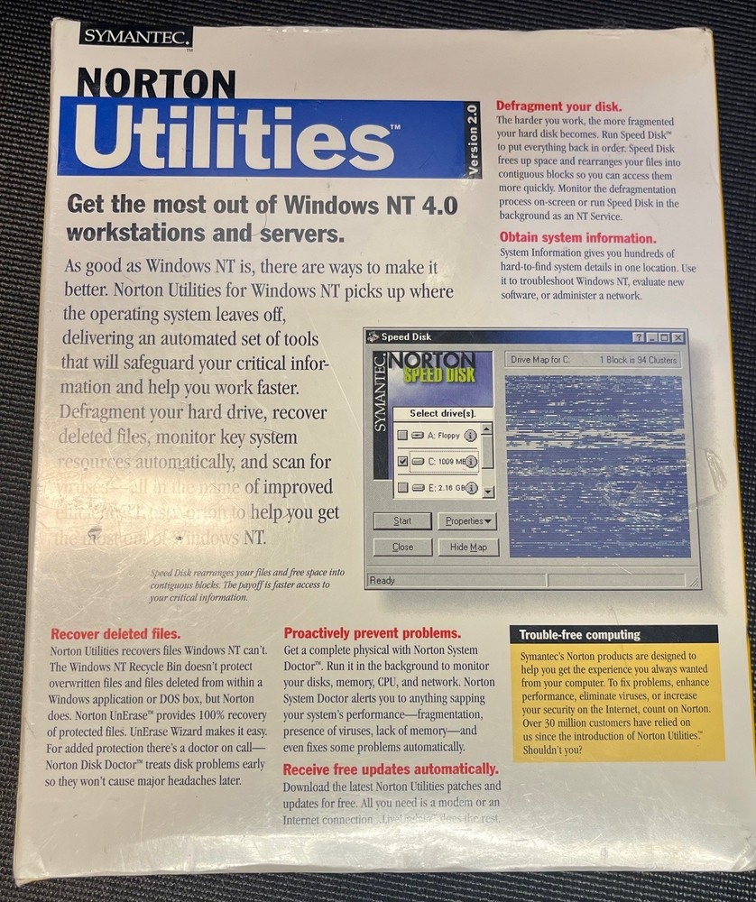 SYMANTEC NORTON UTILITIES VERSION 2.0 WINDOWS 95 VINTAGE SOFTWARE