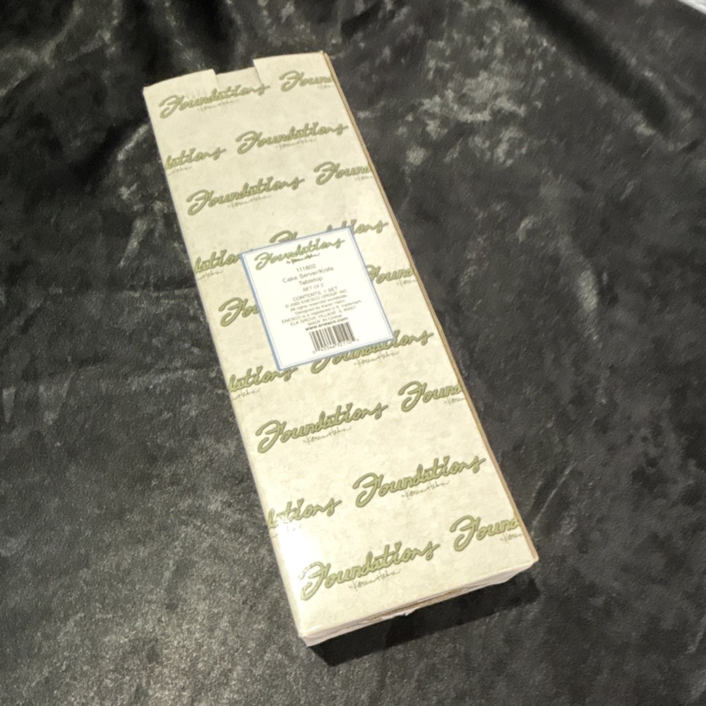 Foundations Cake Knife & Server Set Ivory Resin Handles Silver Glossy Scroll