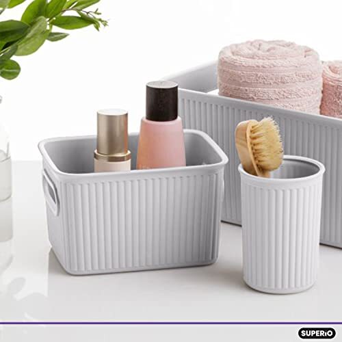 Superio 1.5 L Mini Ribbed Storage Bin- Plastic Storage Bin (White Smoke, 8 Pack)