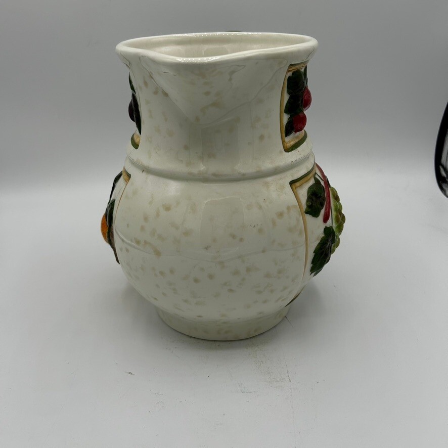 Vintage 01 Ceramic Pitcher Embossed Fruit Design Decorative Kitchen Decor Cream