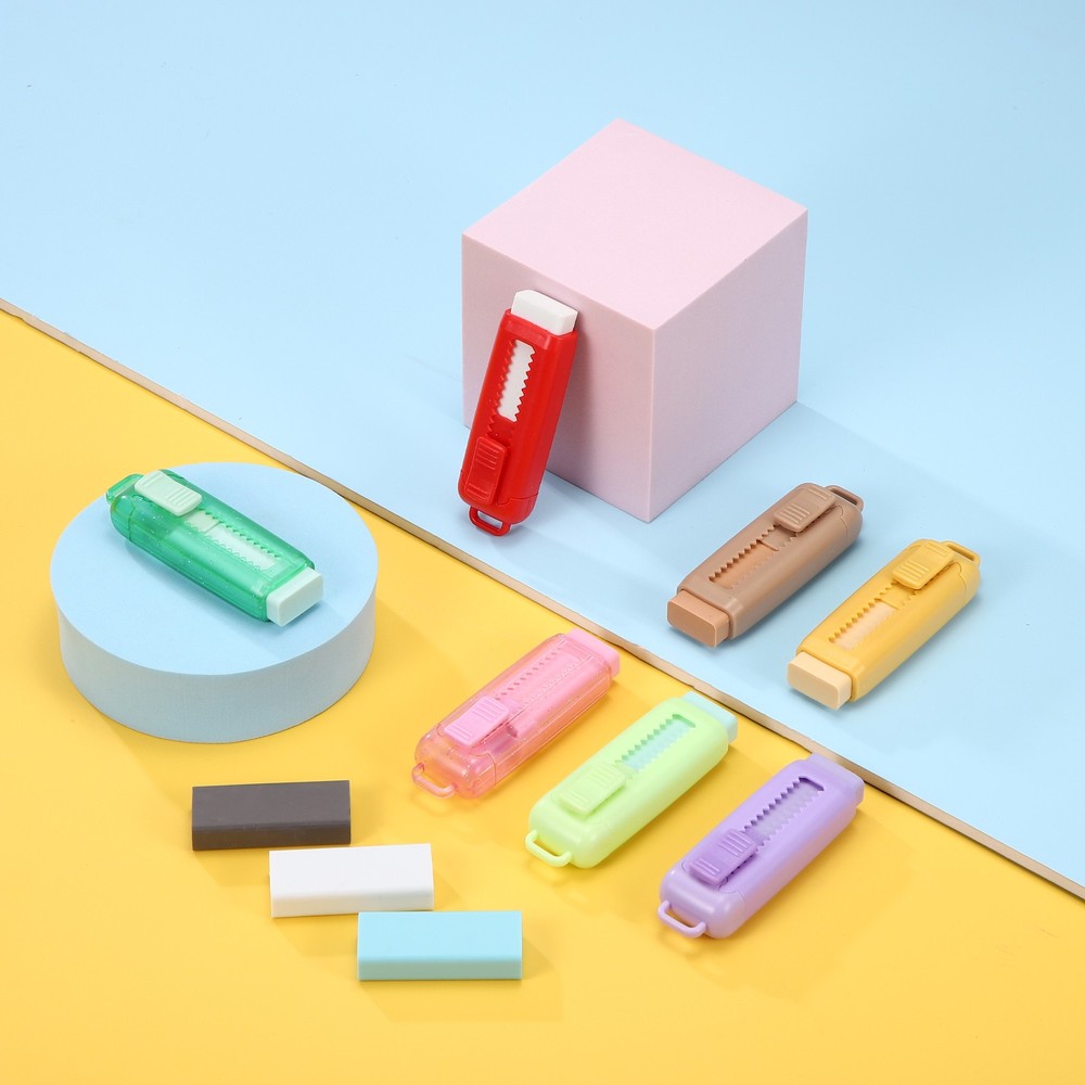 4Pack Erasers, Sliding Retractable Eraser Push Pull Cute Pencil Erasers, Gray