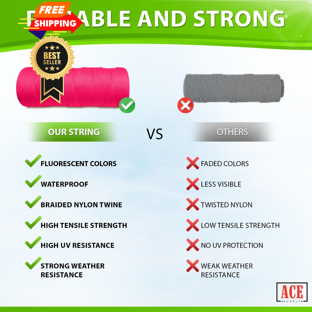 Fluorescent Pink Mason Line String - #18 Braided 250 Ft Roll, Flo