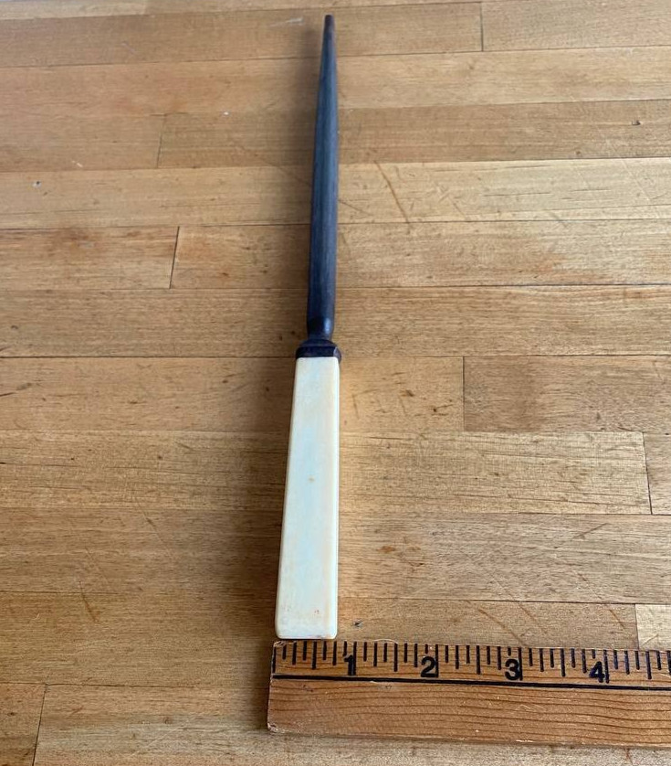 Vintage Knife Sharpener Ivory Stone Handle 11 in Long