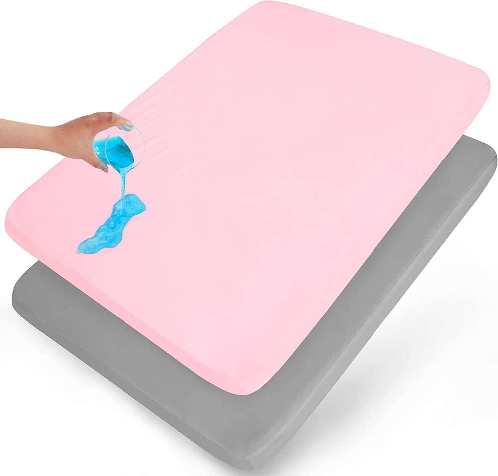 Waterproof Pack N Play Fitted Sheets Mini Crib Mattress Cover Protector 2 Pack