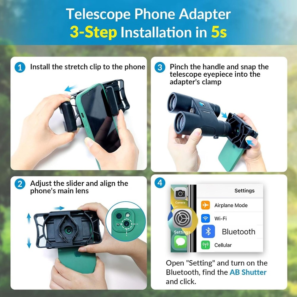Telescope Phone Adapter Plastic Lightweight Universal Mount with Bluetooth Re...