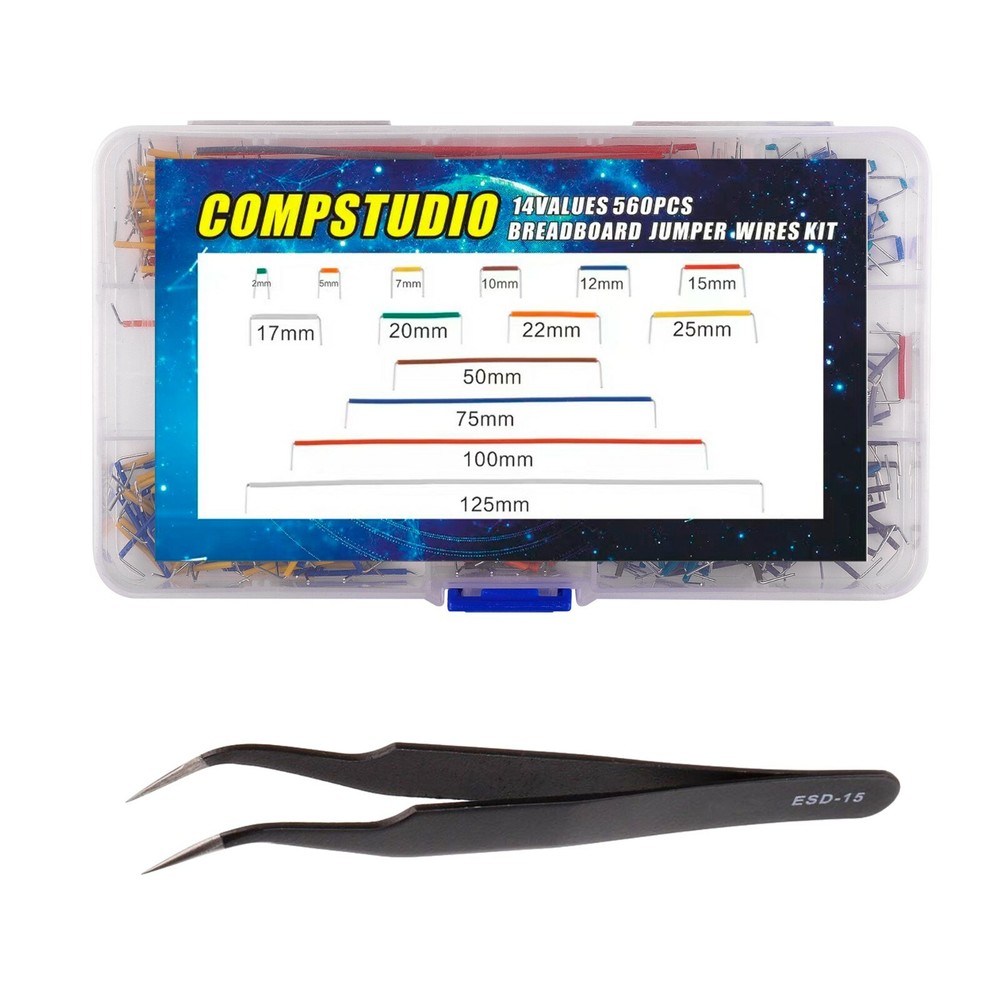 560pcs U-Shape Breadboard Jumper Wires Kit, 14 Sizes (2–125mm)