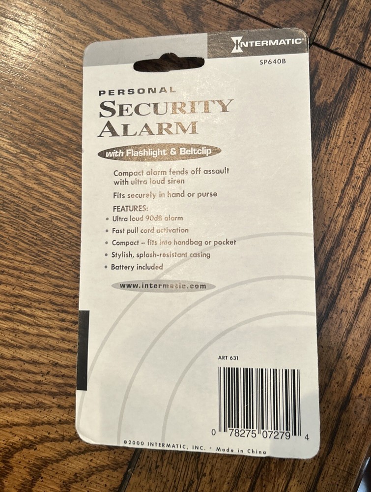 Intermatic Personal Security Alarm w/Flashlight/Beltclip Pocket Sized SP640B