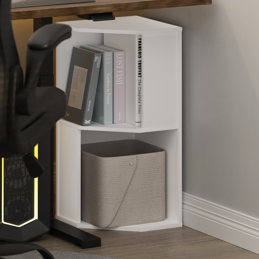 Corner Bookshelf in 2 Tier Corner Shelf in Bookcase in Plain White