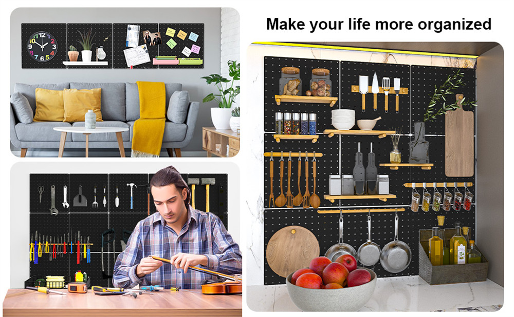 4 Pcs Metal Pegboards Peg Boards Wall Organizer Panel Storage Hanger Tool Black