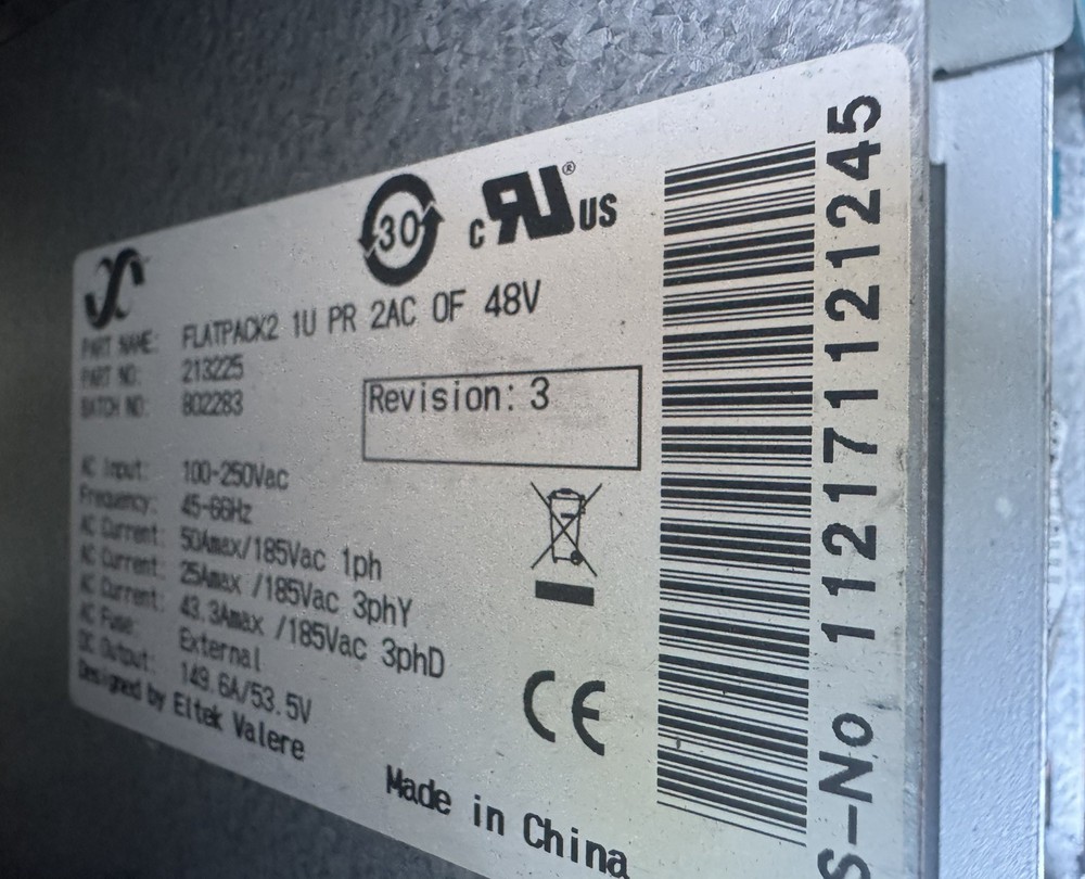 Eltek Power FP2 System Flatpack2 1U DC Sys Fp2-48/150 2ac 2b2l Pn: 261442