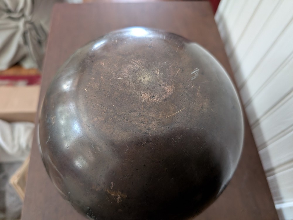 Heavy Bronze Middle Eastern Persian Silver Inlaid Pot