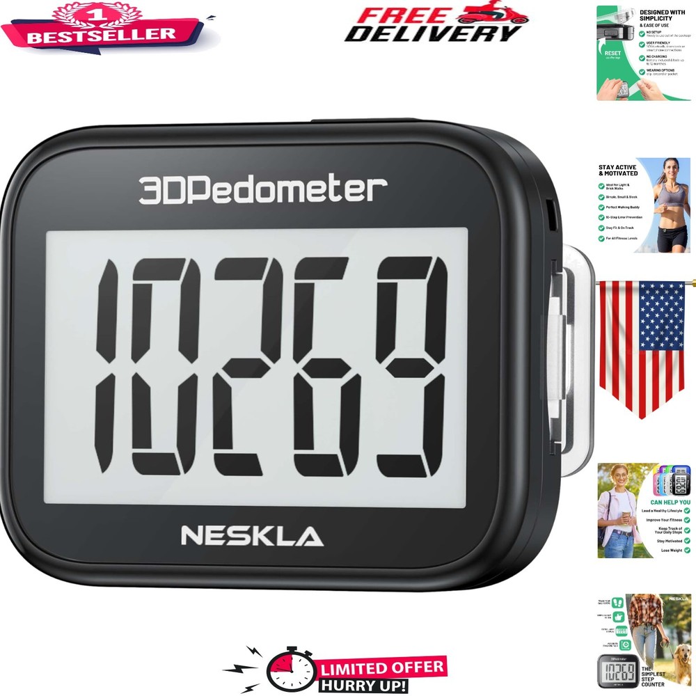 Lightweight 3D Pedometer - Easy Step Tracker with Removable Clip for Everyone