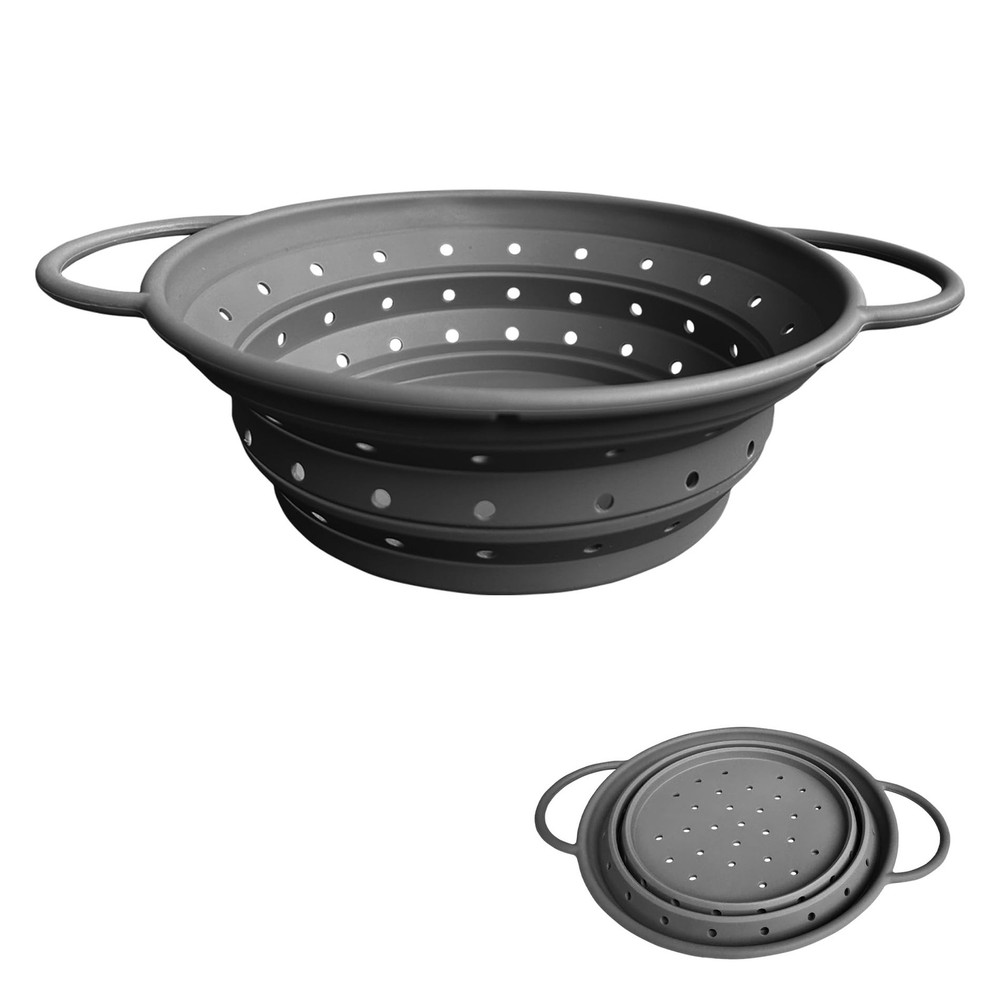 Collapsible Colander with Handle, Silicone Kitchen Colander for Easy Storage,...