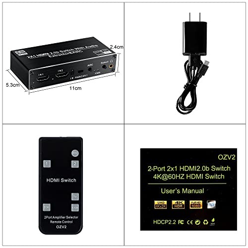 HDMI Switch Audio Extractor, HDMI Switch Splitter 2 HDMI Audio Extractor 4K