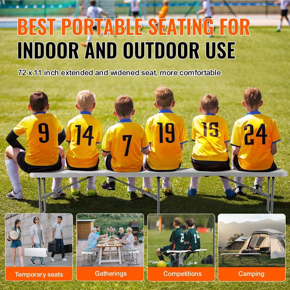 Plastic Folding Bench, 6 FT Portable Folding Bench